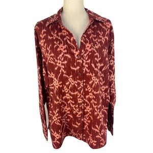 Knox Rose Shirt Top Womens Large Relaxed Button Up Hibiscus Aztec New with Tags